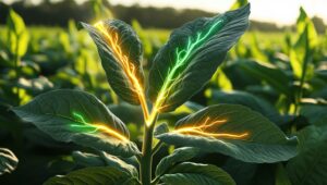 an illustration of chemicals moving up a tobacco leaf