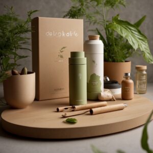 Branded eco-vape products, cardboard and light mint colored 
