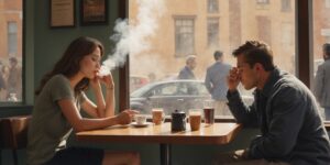 Someone smoking in a cafe 