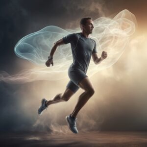 A man running with smoke in the background 