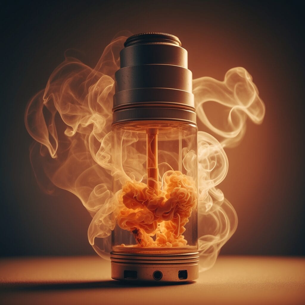 Tank of 0% nicotine orange vapor slowly being released