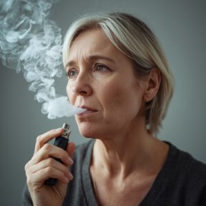 A 40-Year-old woman smoking a vape.